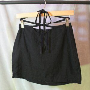 Ownley Black Linen Mini Skirt with Waist Wraps